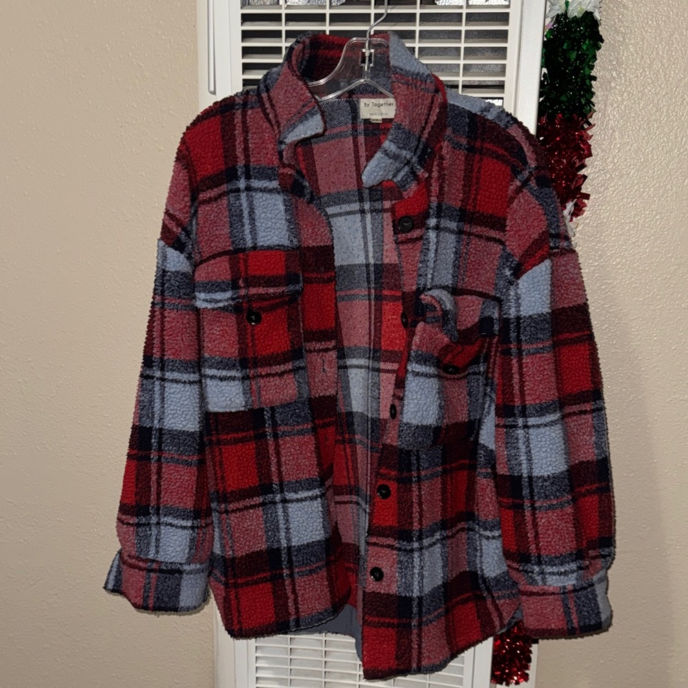 Red and Gray Plaid Jacket. Unisex